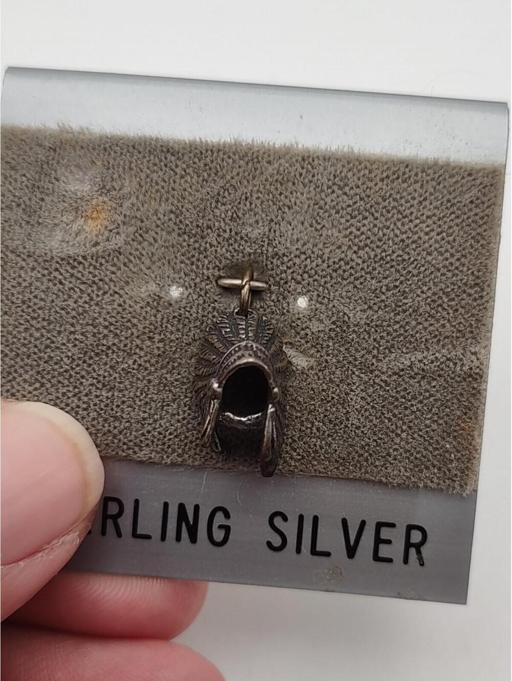 Vintage Sterling Native Headdress Charm Pendant NOS